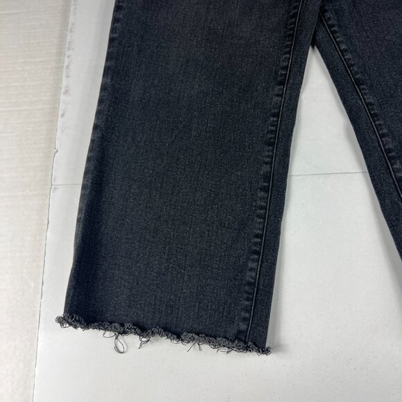 Express Jeans Women 32x24* High Rise Cropped Wide Leg Black Raw Hem Denim Tag 12 - Picture 6 of 16